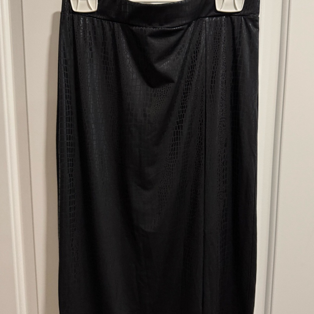Black Faux Croc Midi Skirt - Picture 4 of 7